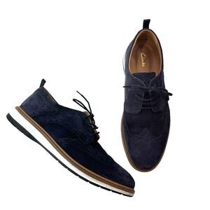 Clarks Chantry Men's Wing Tip Leather Lace Up Casual Comfort Blue Shoes, 7.5